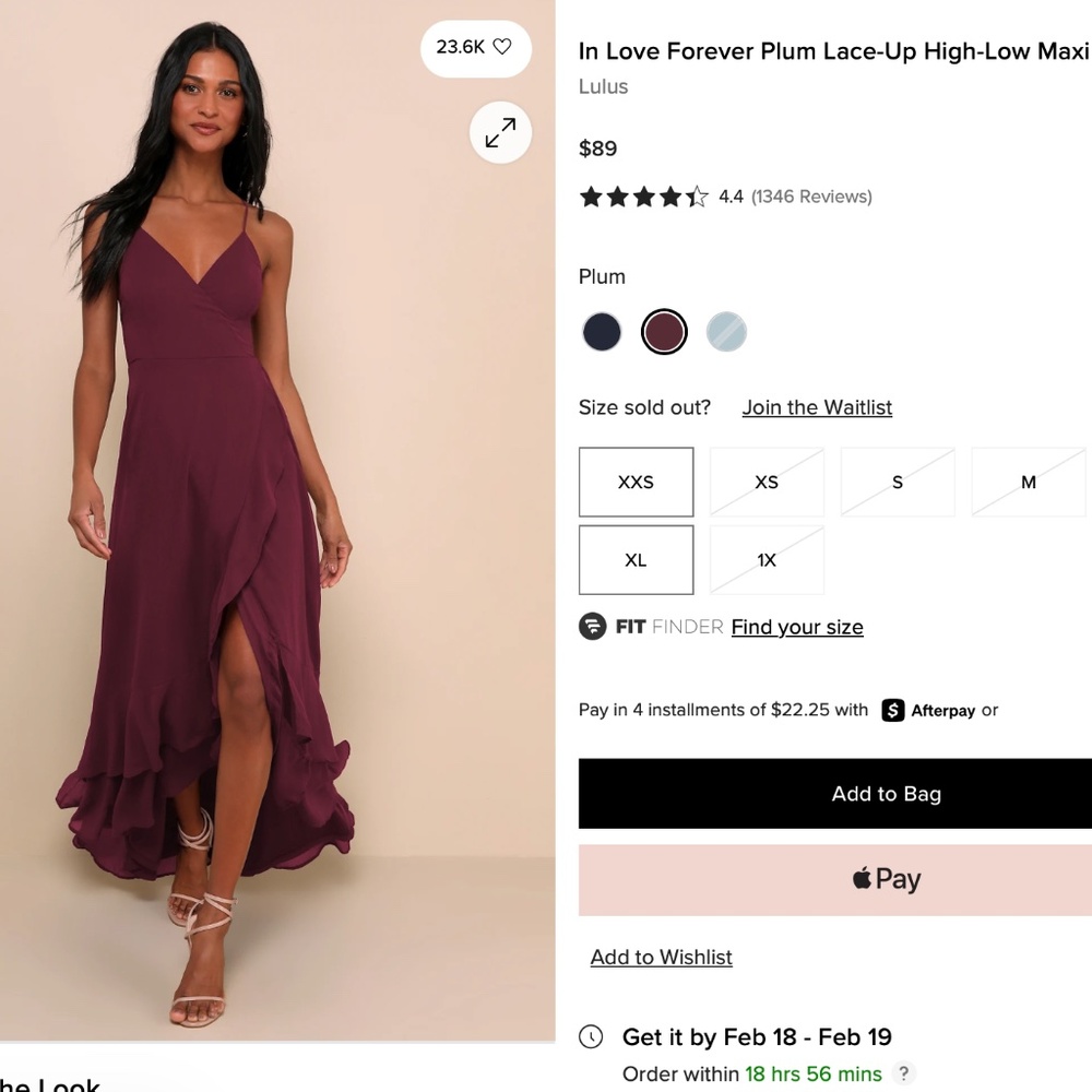 Lulu's Plum Lace-Up High-Low Maxi Dress